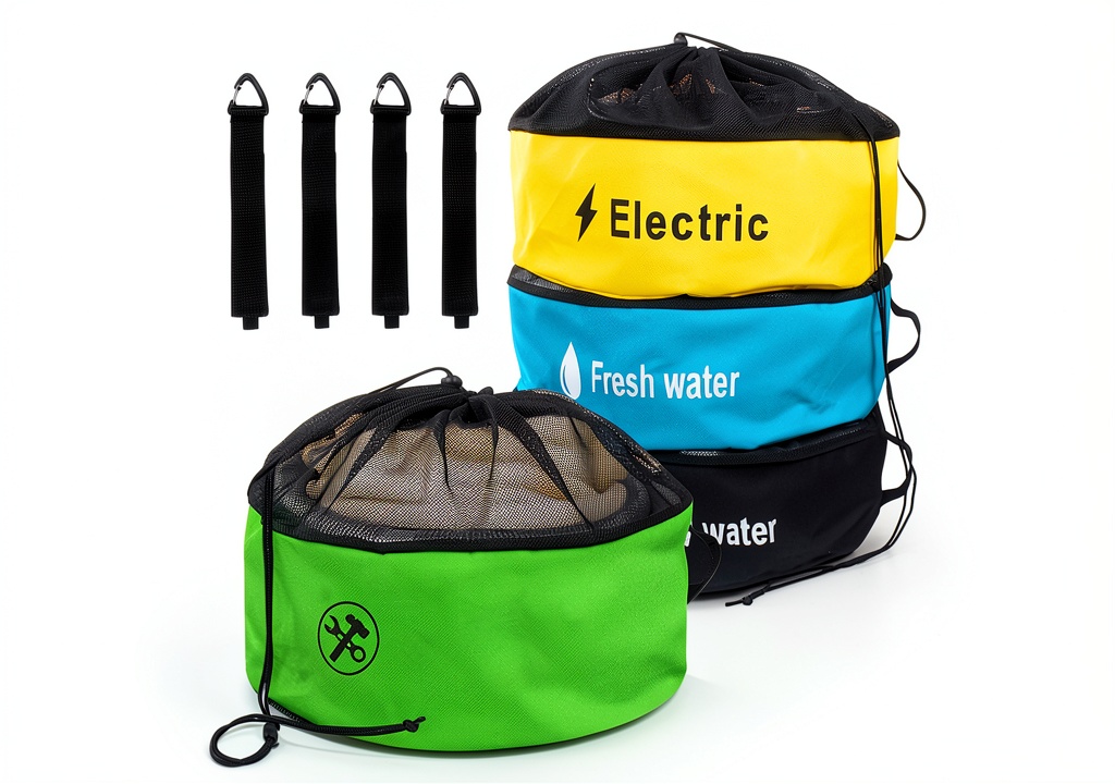 RV sewer hose storage bags in use
